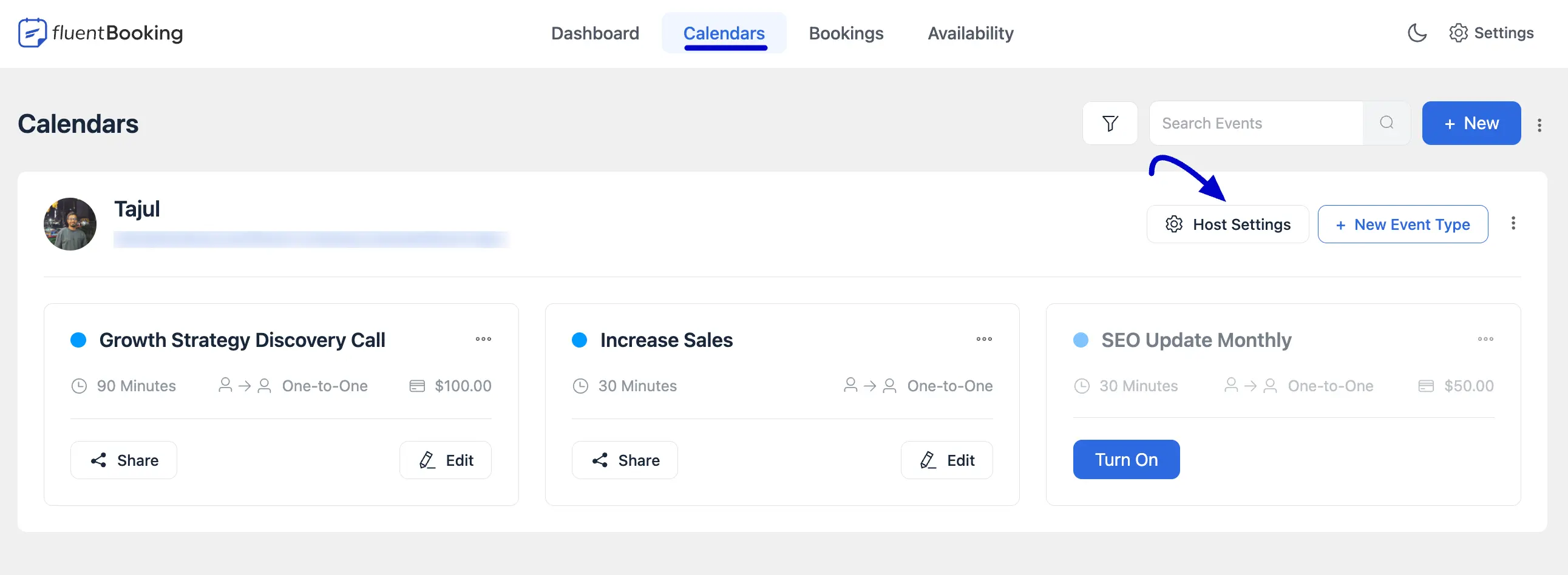 Calendar/Host Settings