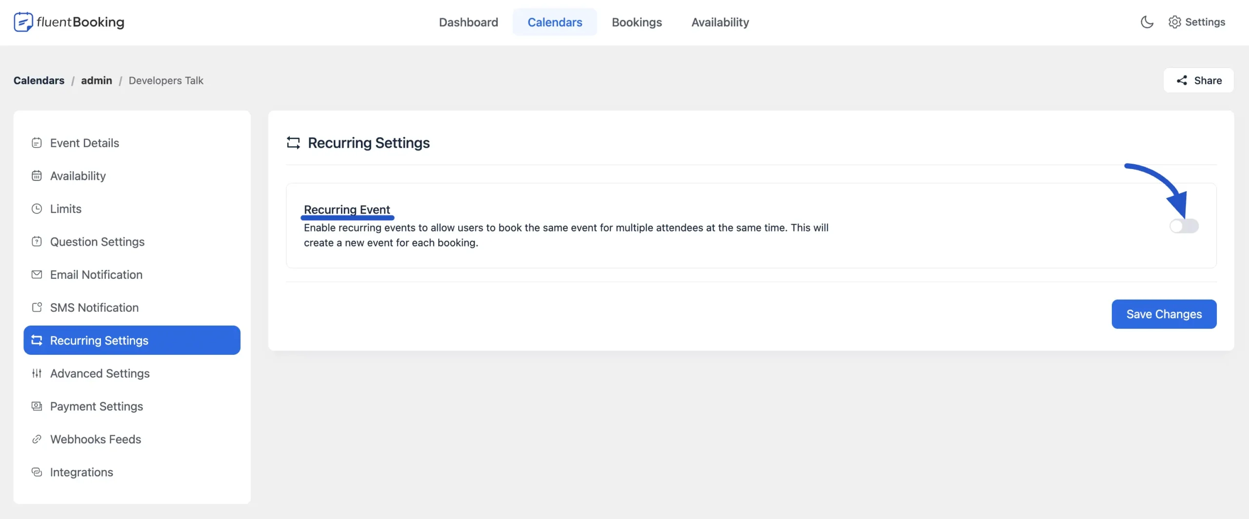 Enable Recurring Event