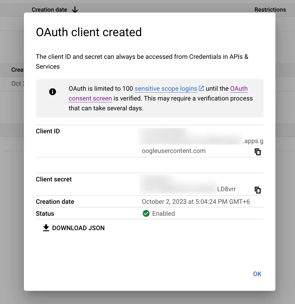 Copy Client ID & Secret