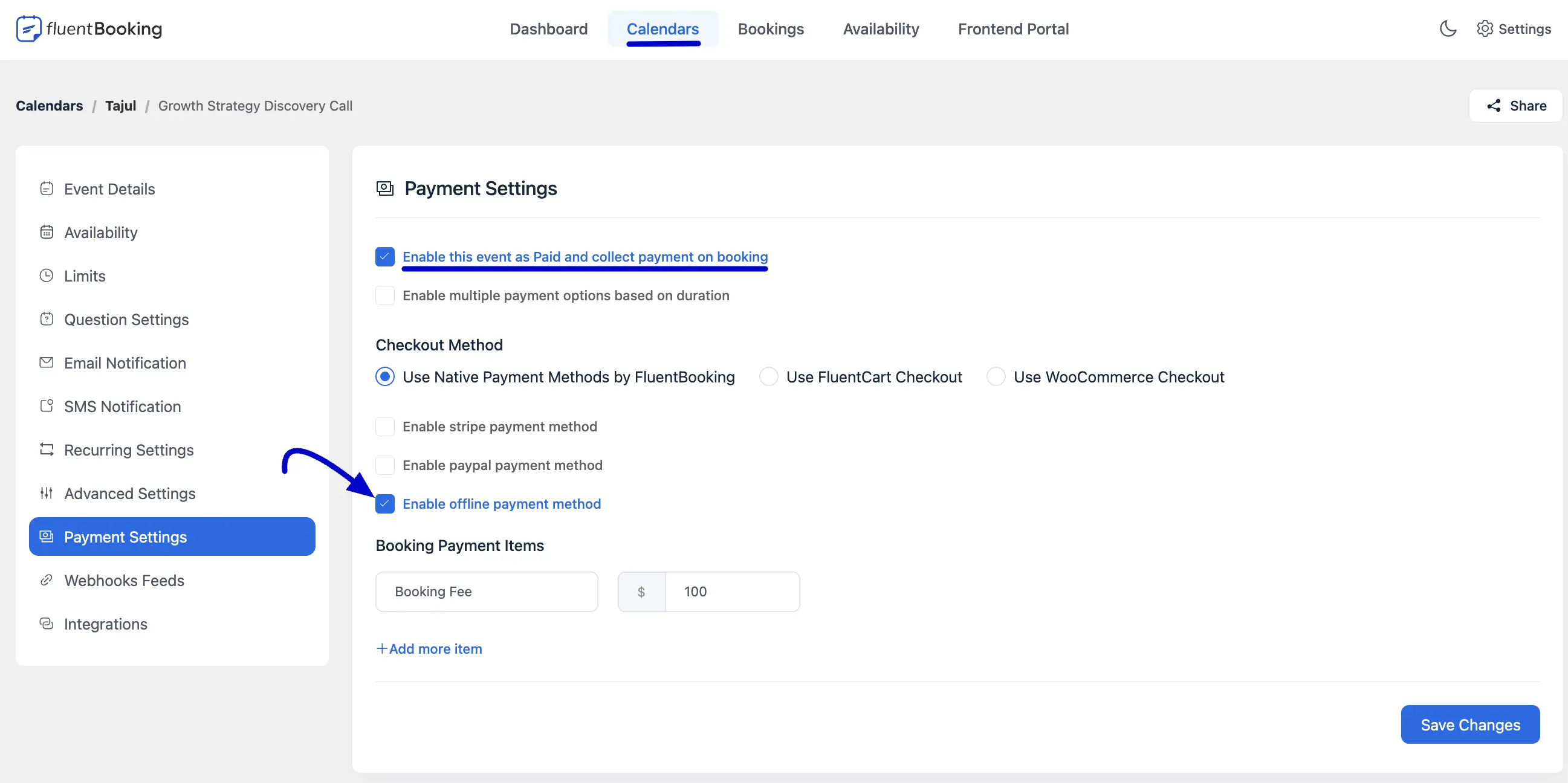 Booking Payment Items